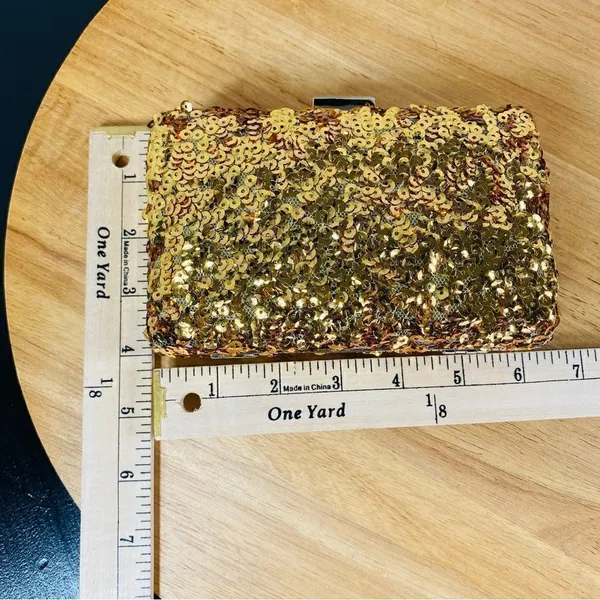 Street Level Sequin Hardside Mini Clutch‎ Evening Bag Metallic Gold - Image 7