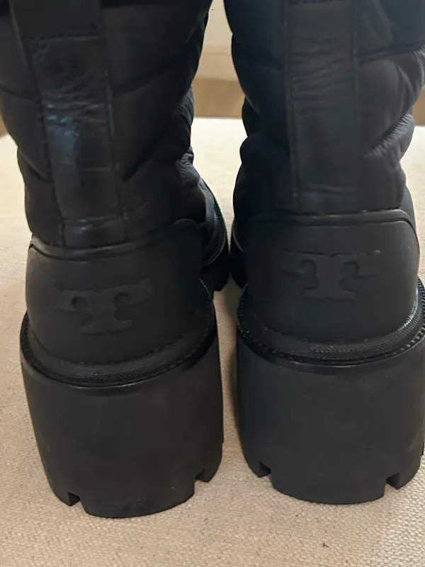 Tory Burch Black Winter Boots with Fur Trim, Size 7.5, New with tag on bottom - Image 7