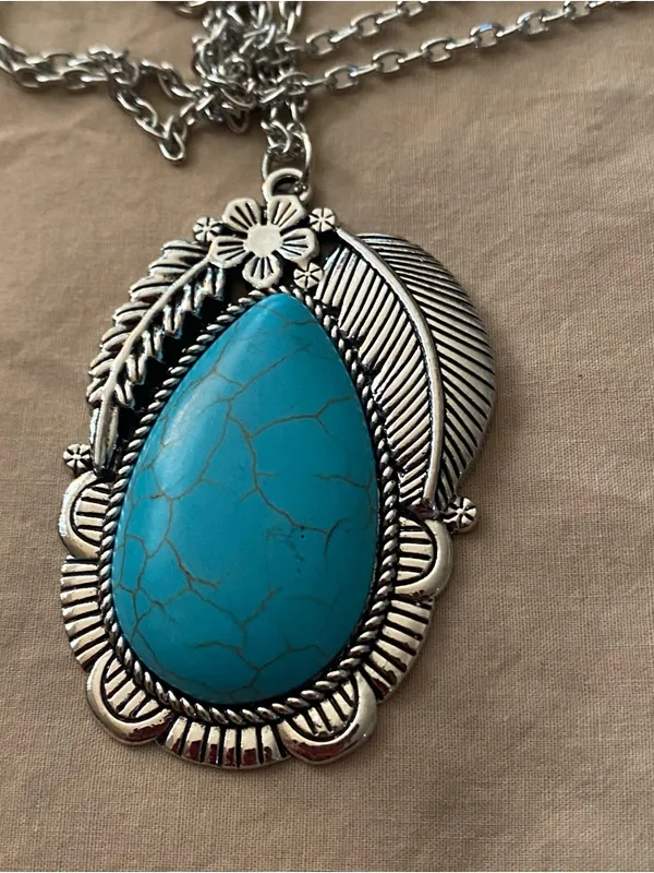 Paparazzi Set Necklace & Earrings Faux Turquoise Silver Western Southwest NWT - Image 4