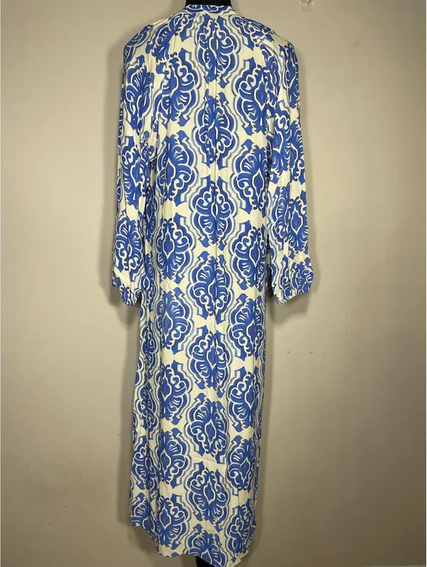 Zara Blue & White Printed Midi Dress Sz S Coastal Grandma - Image 4