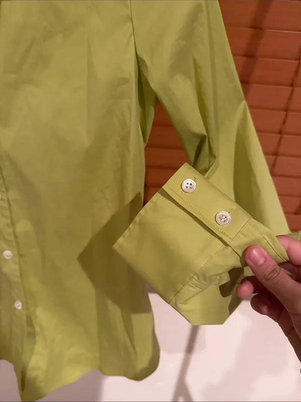 Theory Women's Lime Green Button-Down Shirt - Image 4
