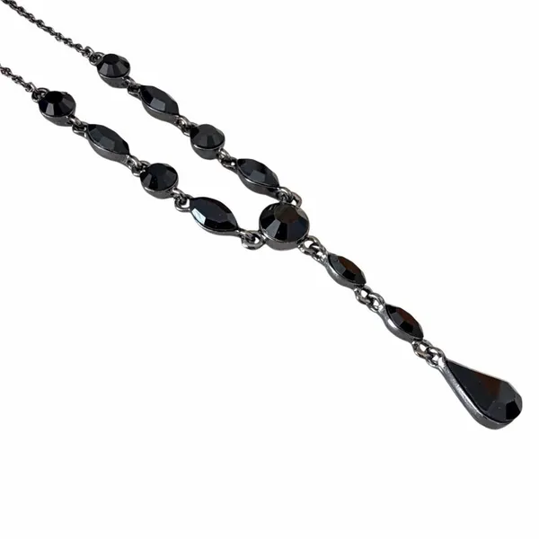 Vintage Givenchy Black Crystal Gunmetal Y-Drop Necklace - Image 3