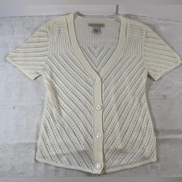 Requirements‎ vtg y2k Ivory Knit Button-Up Cardigan short sleeve womens small - Image 6
