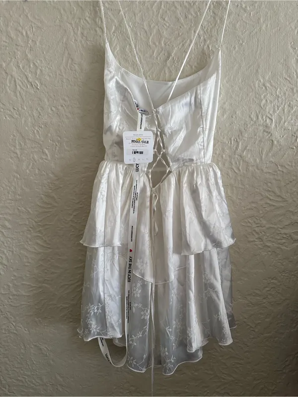 Lucy in the Sky Satin Jaquard Ruffle Mini Dress White Small NWT FLAW - Image 7