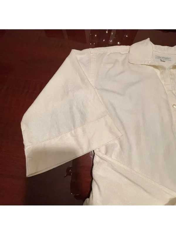 Free Assembly cream linen blend shorts romper jumpsuit belt button front Sz S - Image 5