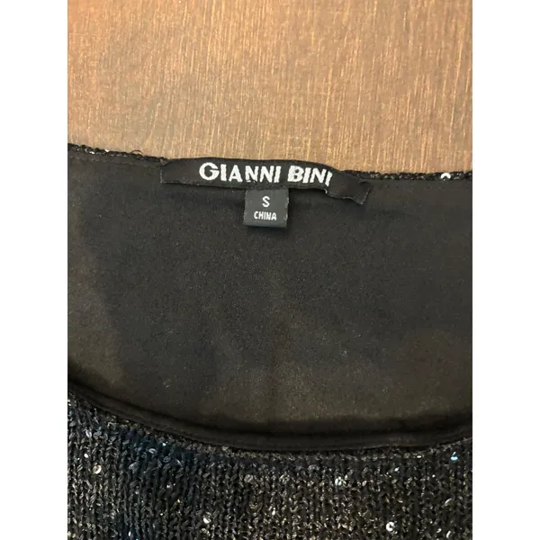 Gianni Bini Sequin Layered Top Small Black Sparkly Glam Party Blouse - Image 2