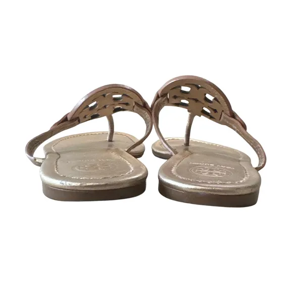 Tory Burch Miller Metallic Gold‎ Champagne Leather Sandals 8.5 Double T - Image 4