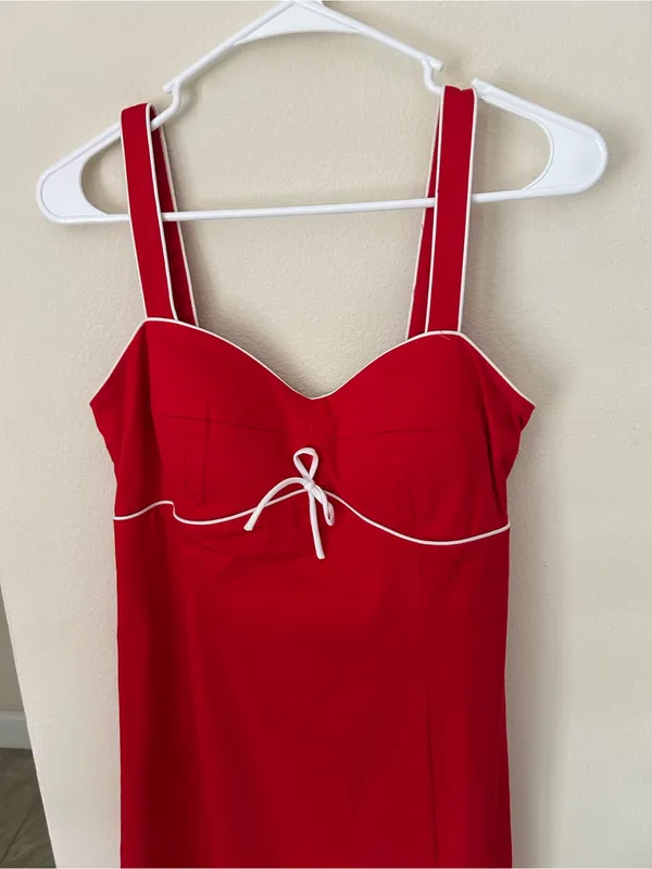 Madison Lee Vtg red babydoll retro pin up bow sailor mini swing A line dress 12 - Image 3