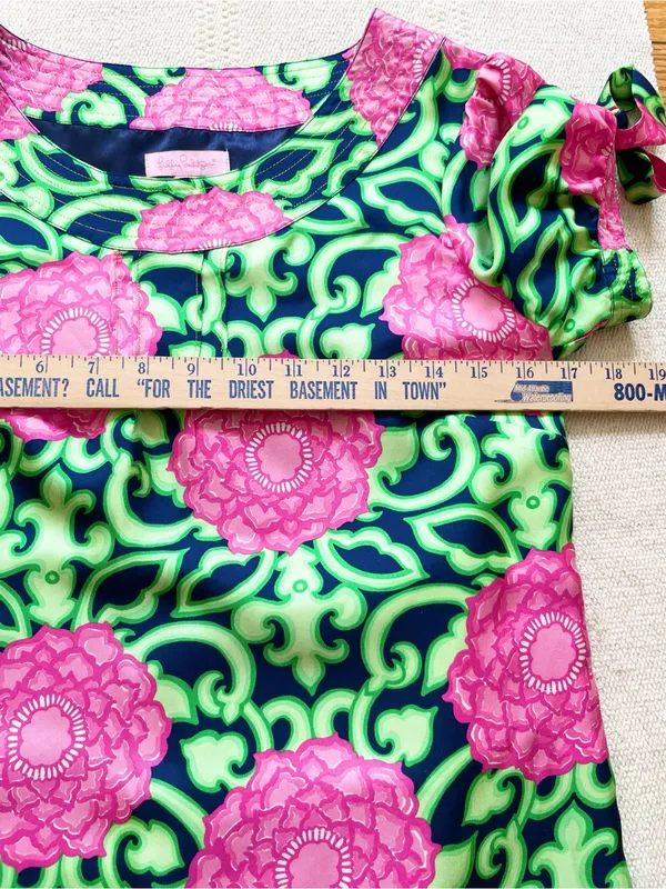 Vintage Lilly Pulitzer Silk Shift Dress Size 2 Pink Green Floral - Image 5