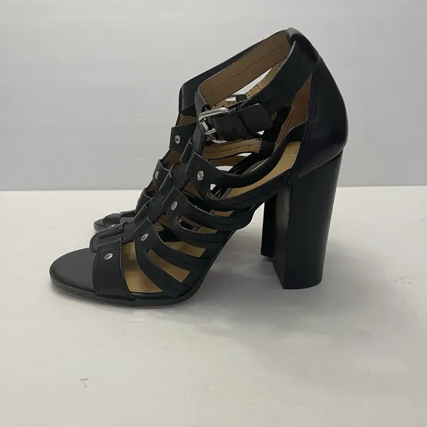 Coach Ginny‎ Gladiator Black Leather Heels Sandals Womens 9.5 B Strappy Studded - Image 5