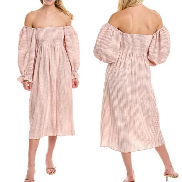 REVOLVE x O.P.T. Athena Smocked Pink Gingham Ruffle Midi Dress Milkmaid Size S - Image 2