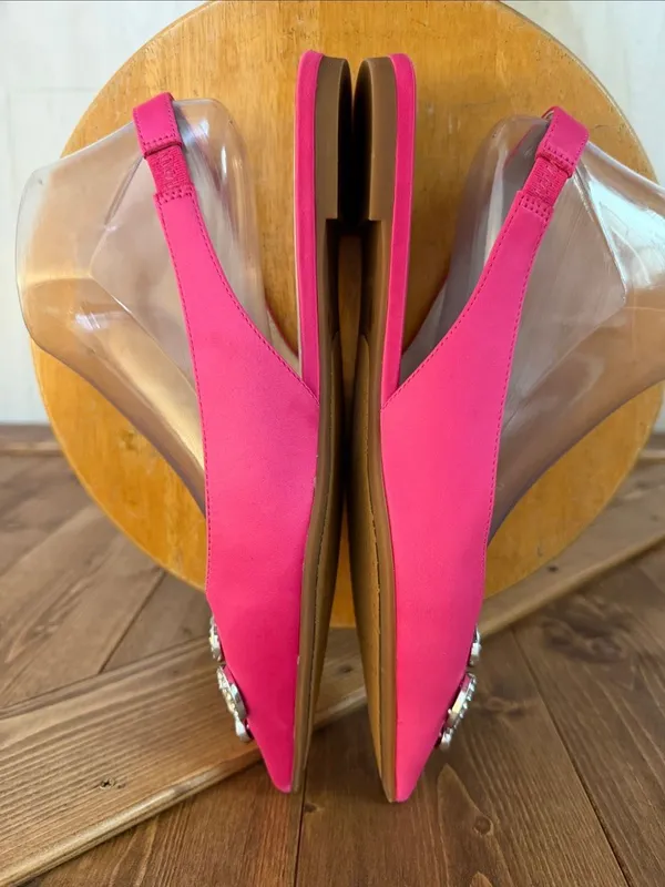 Gianni Bini Women’s Size 8.5M Hot Pink Rhinestone Pointed Toe Slingback Flats - Image 5