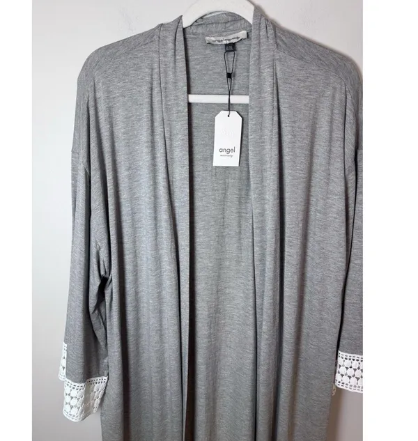 Angel Maternity Womens Sz XL/2XL Bamboo Robe Grey Crochet Trim Hospital Robe NWT - Image 3