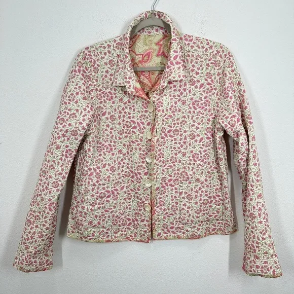 Hand Quilted Paisley Pink Floral Print Coat Jacket Boho‎ Cottagecore Spring - Image 5