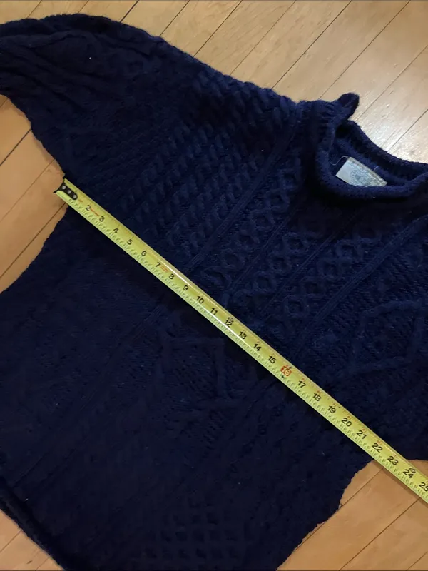 Blarney Woolen Mills Irish Wool Roll Neck Navy Blue Oversized Knit Sweater Hole - Image 6