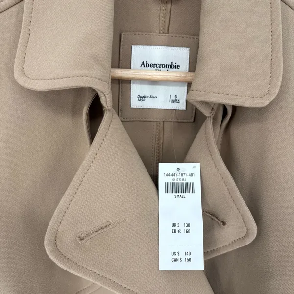 Abercrombie Drapey Double Breasted Belted Long Trench Coat | Sz Small | Tan - Image 7