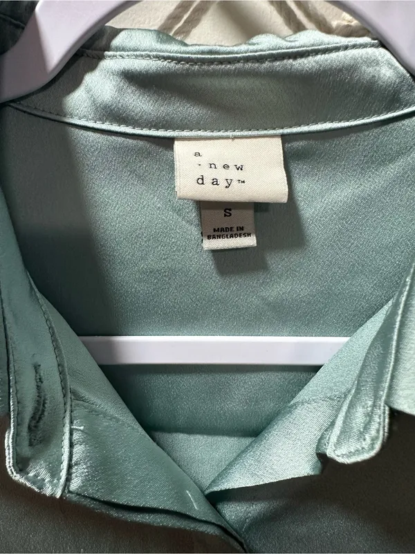 a new day Mint Green Satin Button-Down Shirt - Image 3