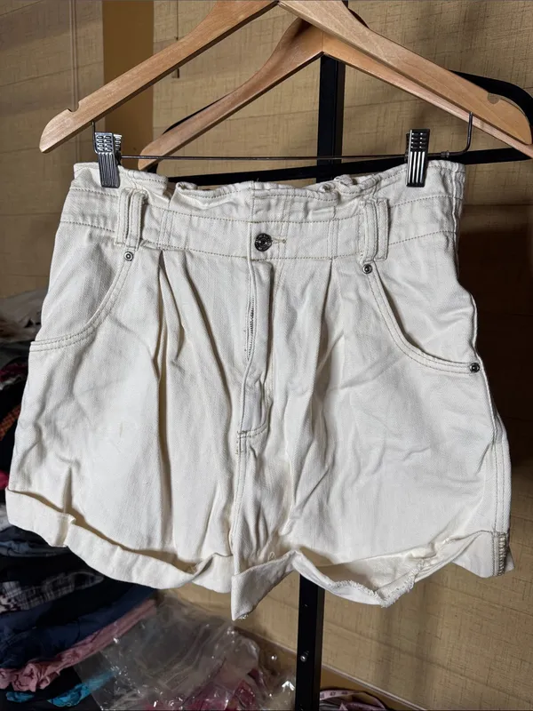 Free People We The Free Nova Paperbag Denim Shorts Ivory Cream Size Small - Image 2