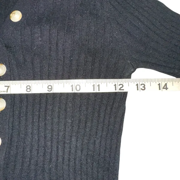 Loulou Studio Socotra Wool Cashmere Black Ribbed Short Sleeve Polo Top MEDIUM - Image 6