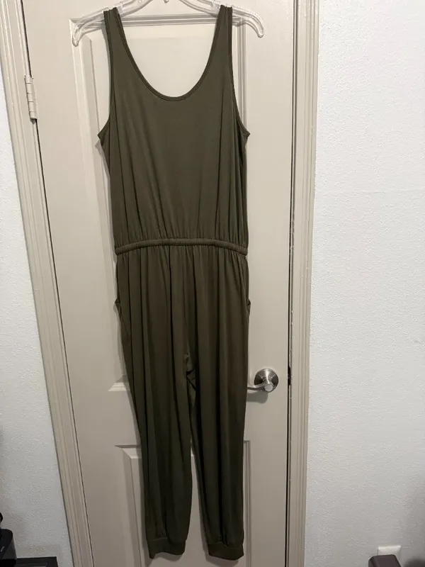 Women Summer Casual Sleeveless Loose Tank Jumpsuit Romper Olive Army Green Med - Image 3