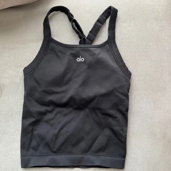 Alo Yoga Seamless Ribbed Favorite Full Length Bra Tank Black XXS - Image 2