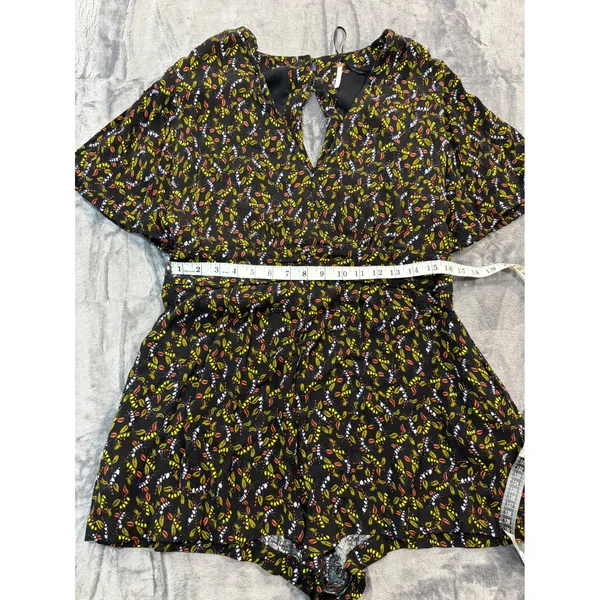 Free People Romper Womens Black Floral Leaf Print Open Back Flutter Sleeve 12 - Image 7
