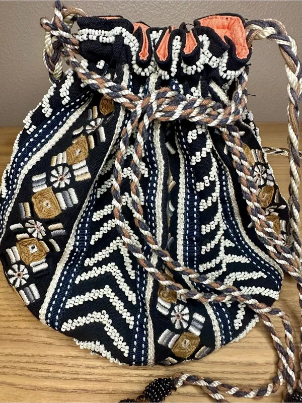 Anthropologie Jasper & Jeera Festival Beaded Embroidered Bucket Bag Crossbody - Image 3