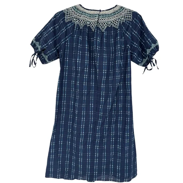 NWT Madewell Embroidered Puff-Sleeve Babydoll Dress Indigo Plaid Size XS Preppy‎ - Image 6