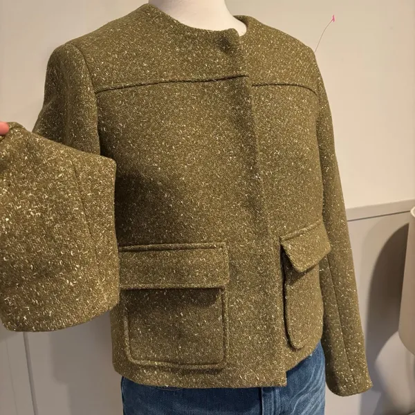 A New Day Green Gold Metallic Speckled Tweed Blazer Jacket - Image 13