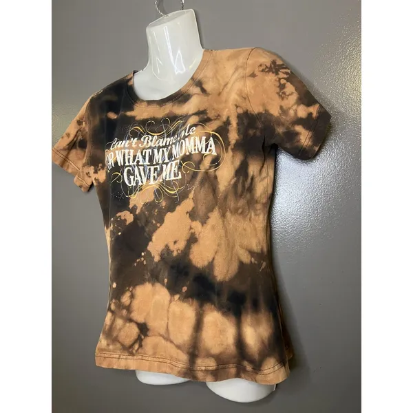 Trace Adkins Shirt Womens Medium Bleach Tie Dye Glitter Graphic LAT Tee Top - Image 4