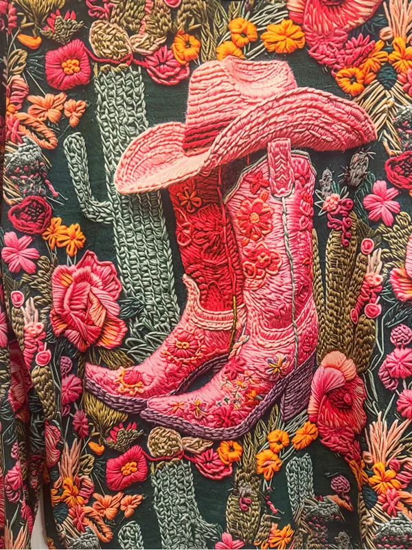 SHEIN Dark Green Sweatshirt with Pink Floral Cowboy Boot Graphic New! - Image 2