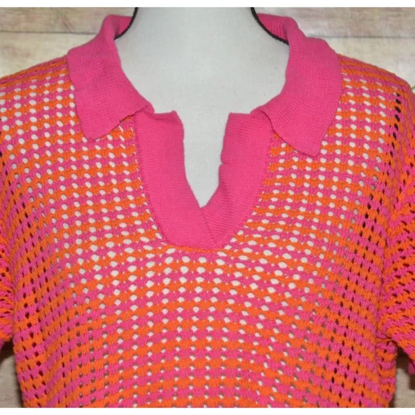 Boutique Color Block Crochet V-neck Top by KARLIE Ladies L Crop Casual Cotton - Image 3
