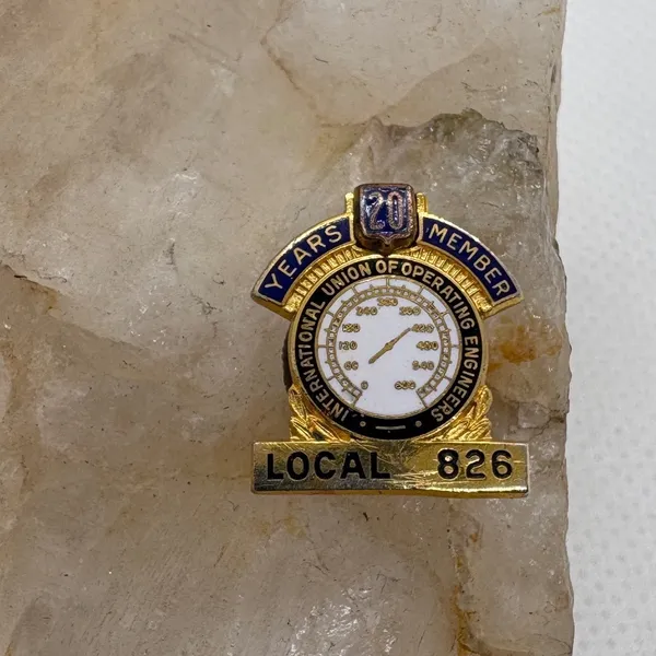 Vintage IUOE Local 826 20 Year Member Pin‎ Bastian Bros Gold Tone Enamel Union - Image 2