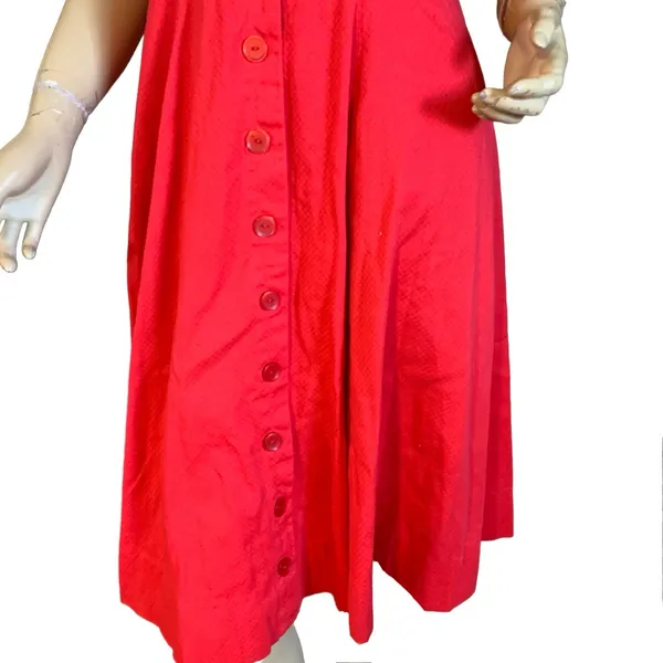 Vintage 1950'S Handmade Square Pattern Red Cotton Day Dress (S) - Image 7