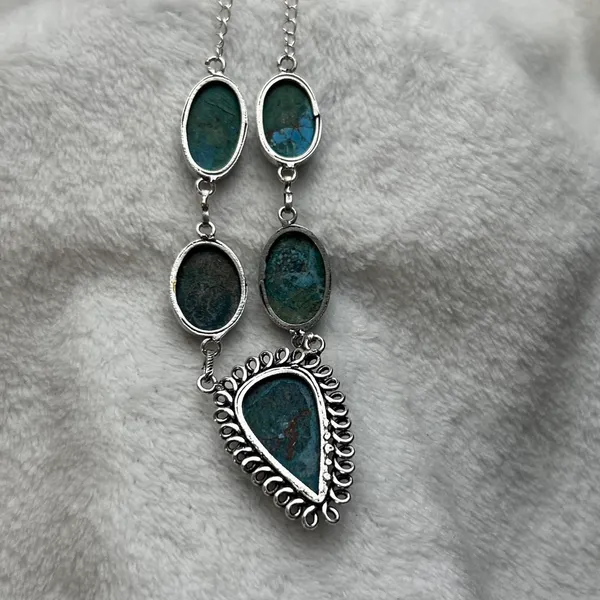 Turquoise Natural Gemstone 925 Silver Plated 16” Necklace - Image 6