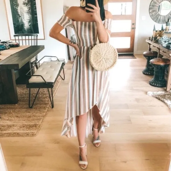 Show me your Mumu striped off shoulder willa smocked maxi dress‎ size medium - Image 3