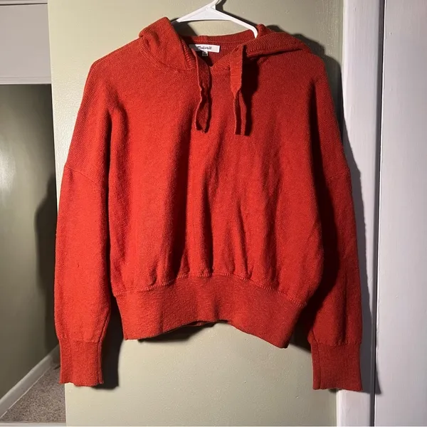Madewell Women's Size Medium Clairview Hoodie Sweater Maple Glow‎ Orange NC682 - Image 5