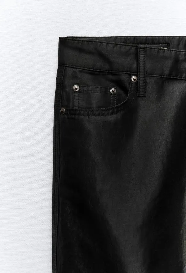 Zara Nwt Satin Effect Shiny Metallic Mid Waist Straight Leg Pants 4 - Image 7
