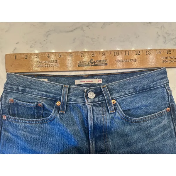 Levi's Wedgie Straight Mid Rise Distressed Blue Denim Jeans Med Wash Women 27x26 - Image 7