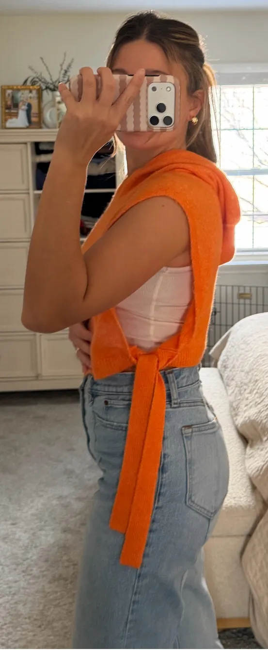 Anthropologie Maeve Orange knit sleeveless hooded cropped sweater - Image 3