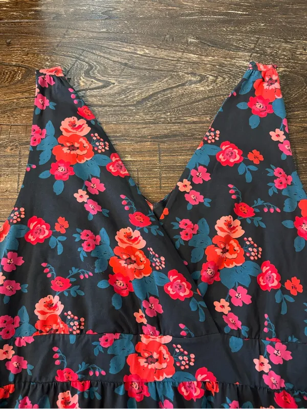 Garnet Hill Floral Maxi Dress Womens 16‎ Black Sleeveless V-Neck Jersey NWOT - Image 4
