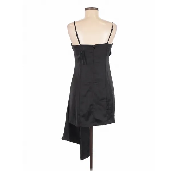 Lulus Romantic Allure Black Satin Asymmetrical Mini Dress Medium Party Cocktail - Image 8
