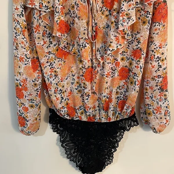 Free People Ivory And Coral Say It To Me Floral Body Suit - Image 12