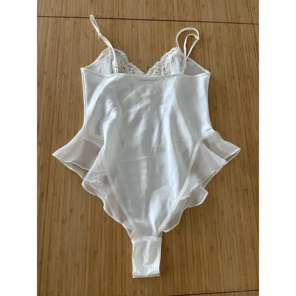 Vintage Victoria's Secret white lace 1 piece lingerie floral beaded design Sz S - Image 4