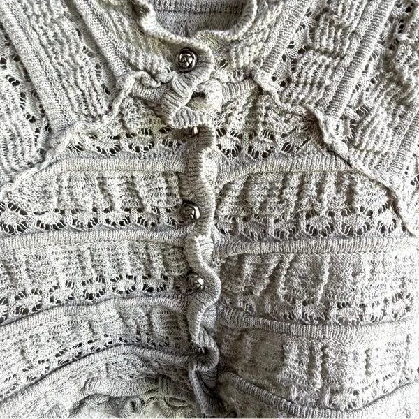 NWT Free People Womens Wild Roses Cardigan Gray Feminine Rose Button Size XS - Image 11