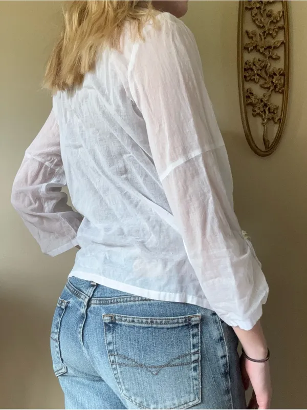 Vintage White Embroidered and Beaded Button-Down Shirt - Image 11