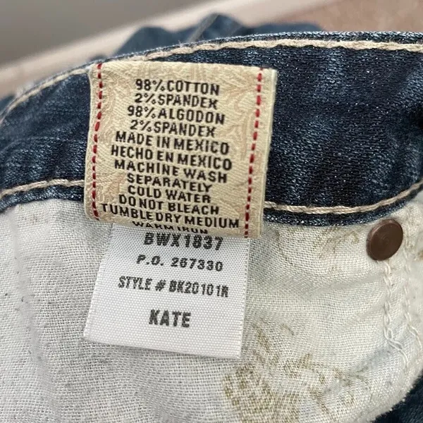 Buckle BKE Denim Kate Jeans Size 28X31.5 Whiskered Blue Western Bootcut Low Rise Y2K - Image 9