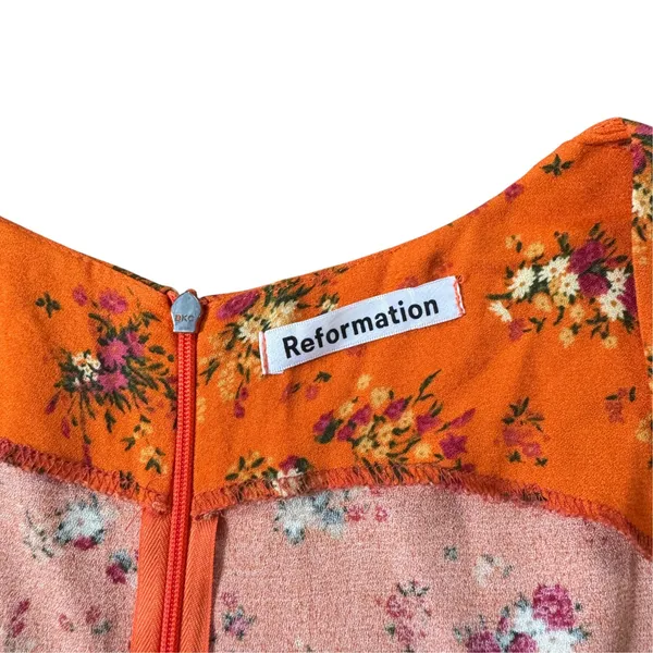 Reformation Lacey Dress Orange Floral Midi - Image 4
