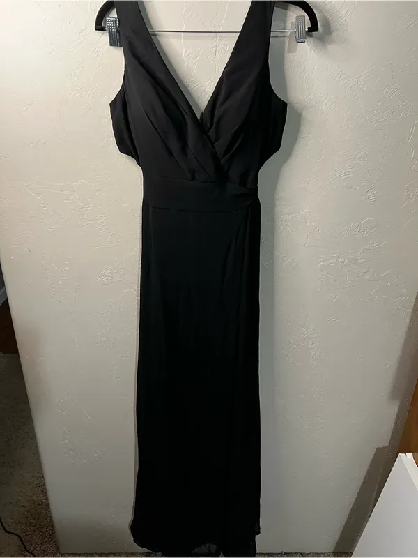 Morilee Madeline Gardner 21681 Black Cutout Tie Waist Slit Chiffon Maxi Dress - Image 2
