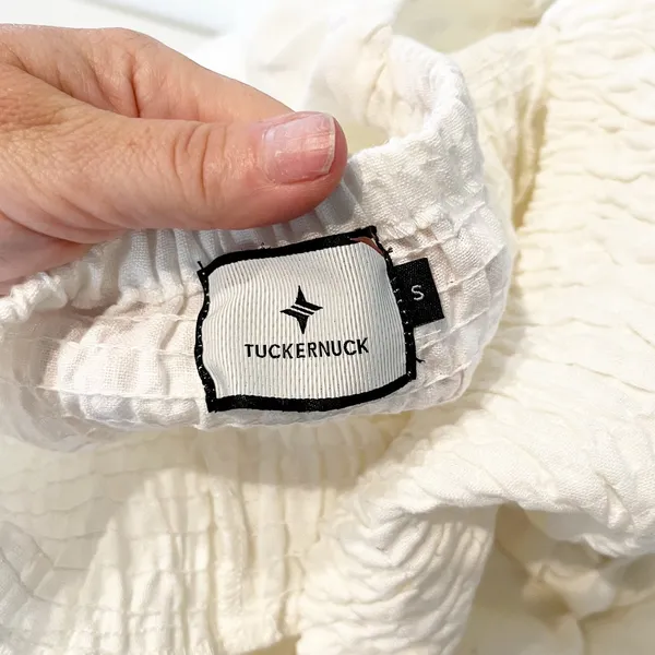 Tuckernuck Linen Square Neck Elbow Length Puff Sleeve Mini Dress Ivory Small - Image 2
